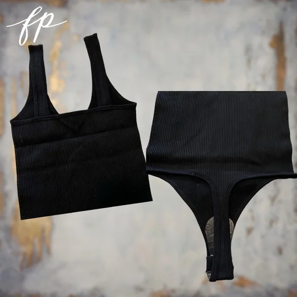 FREE PEOPLE XYZ Ribbed Sleeveless Stretch Fit Thong Bodysuit in Black NWT - Picture 16 of 16